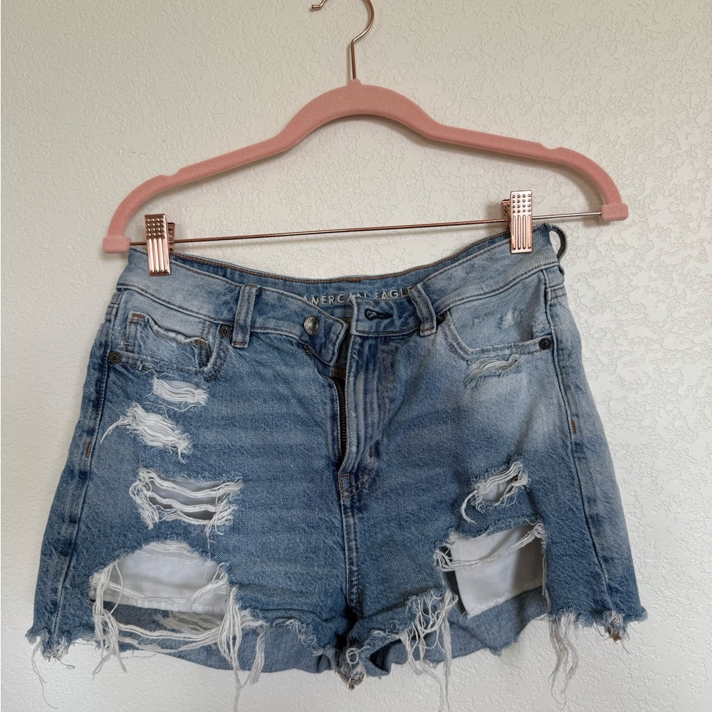 American Eagle Outfitters Women's Light Blue Ripped Jean Shorts